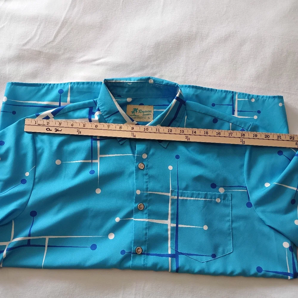 Royaura Hawaiian Blue Lines Pattern XL button down thin beach shirt color - Picture 13 of 13